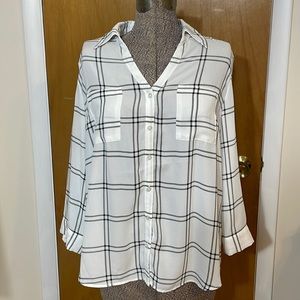 Fortune & Ivy Womens XL Black and White Plaid Button Down Blouse